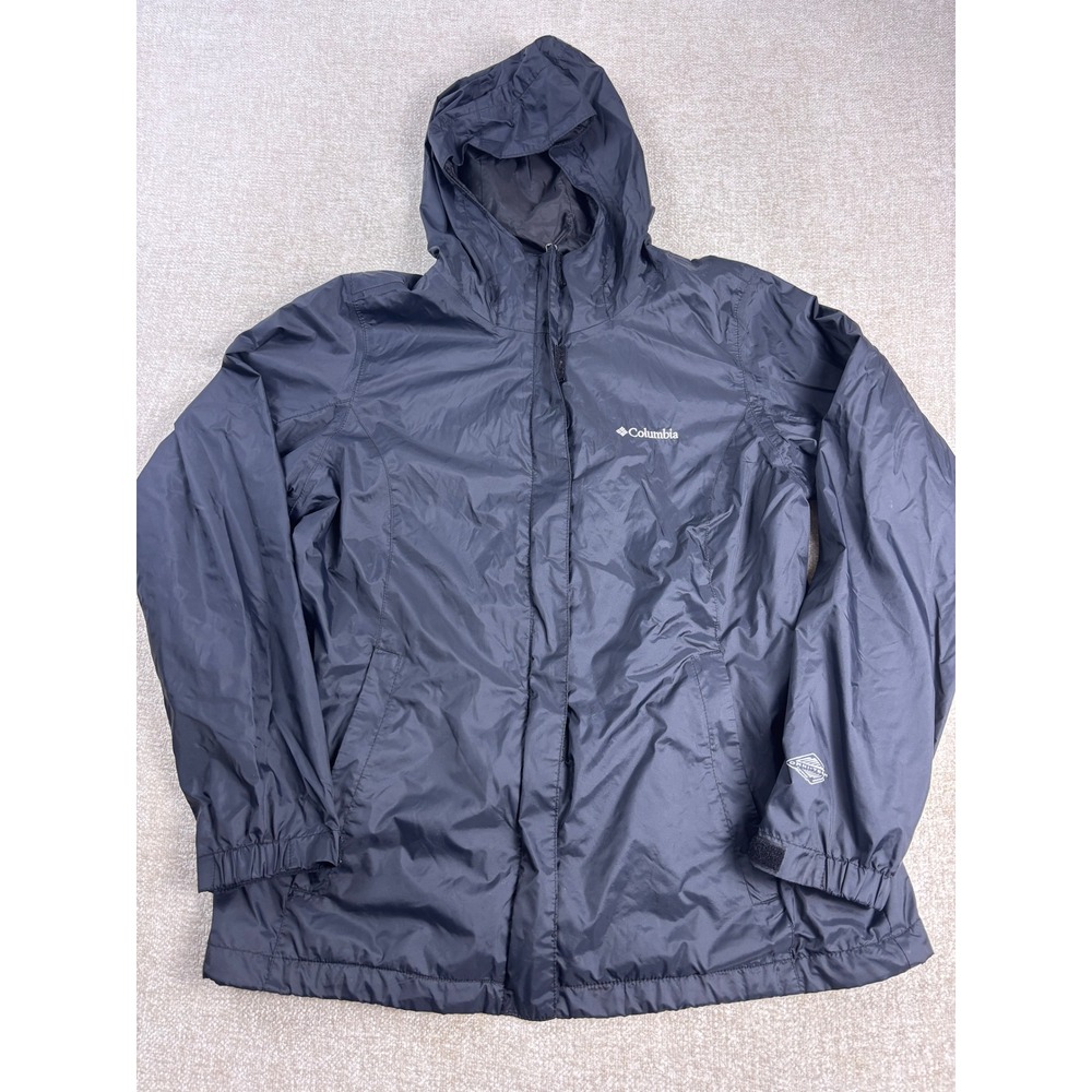 Columbia Womens Omni-Shield Rain Jacket Black Full Zip Hooded Coat Size L
